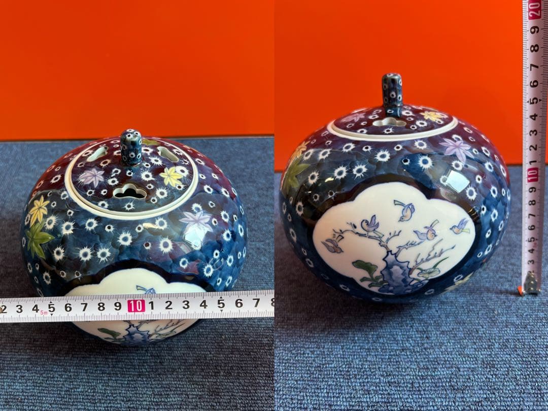 1066 有田焼　色絵花鳥　香炉　未使用