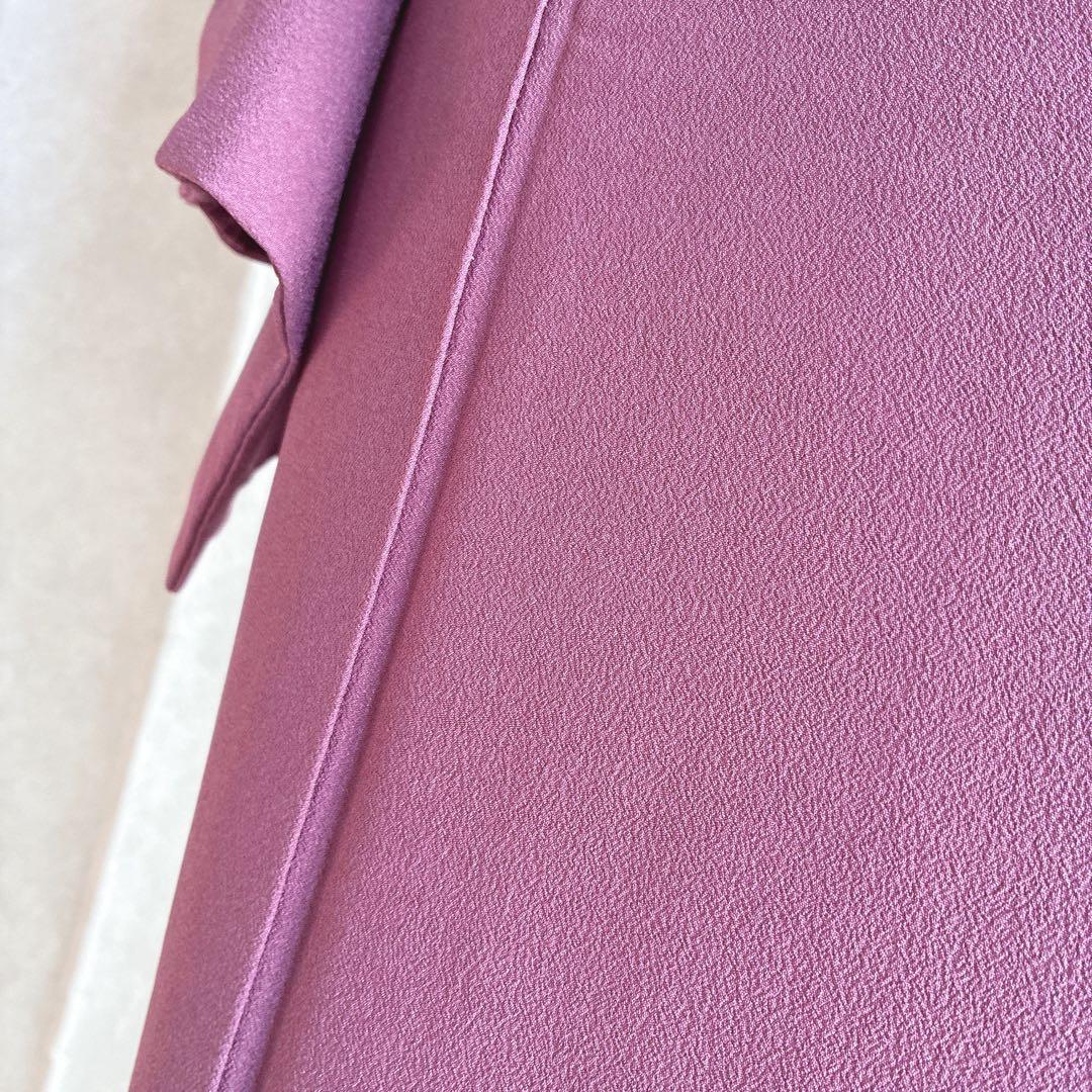 色無地　フルセット　着物　正絹　一つ紋　辻ヶ花の帯　赤紫　N5