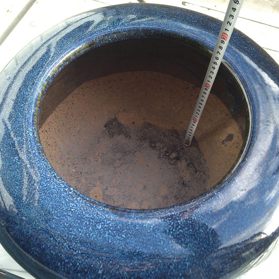 海鼠釉 火鉢 濃紺 陶器製 水鉢 直径約36cm