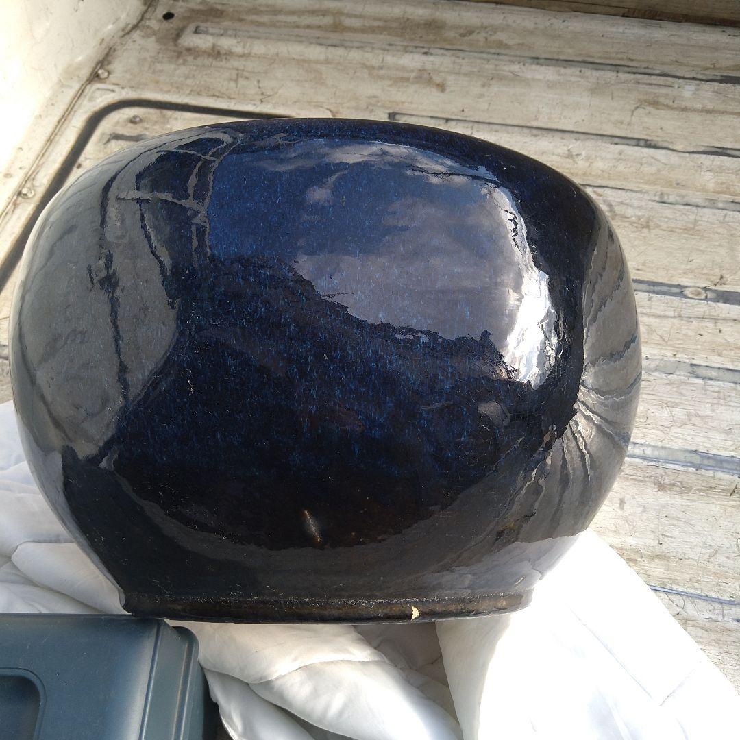 海鼠釉 火鉢 濃紺 陶器製 水鉢 直径約36cm