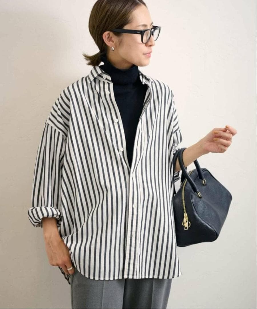 25SS　フレームワーク　コットンストライプレギュラーカラーシャツ　ホワイト