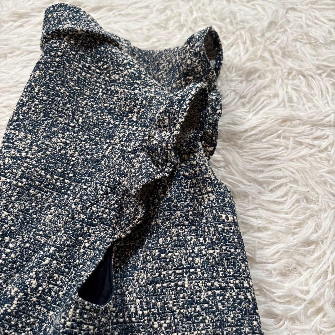 ルネ　ツイード　フリル　ワンピース　ドレス　ビジュー　パール　ブルー系　近年もの