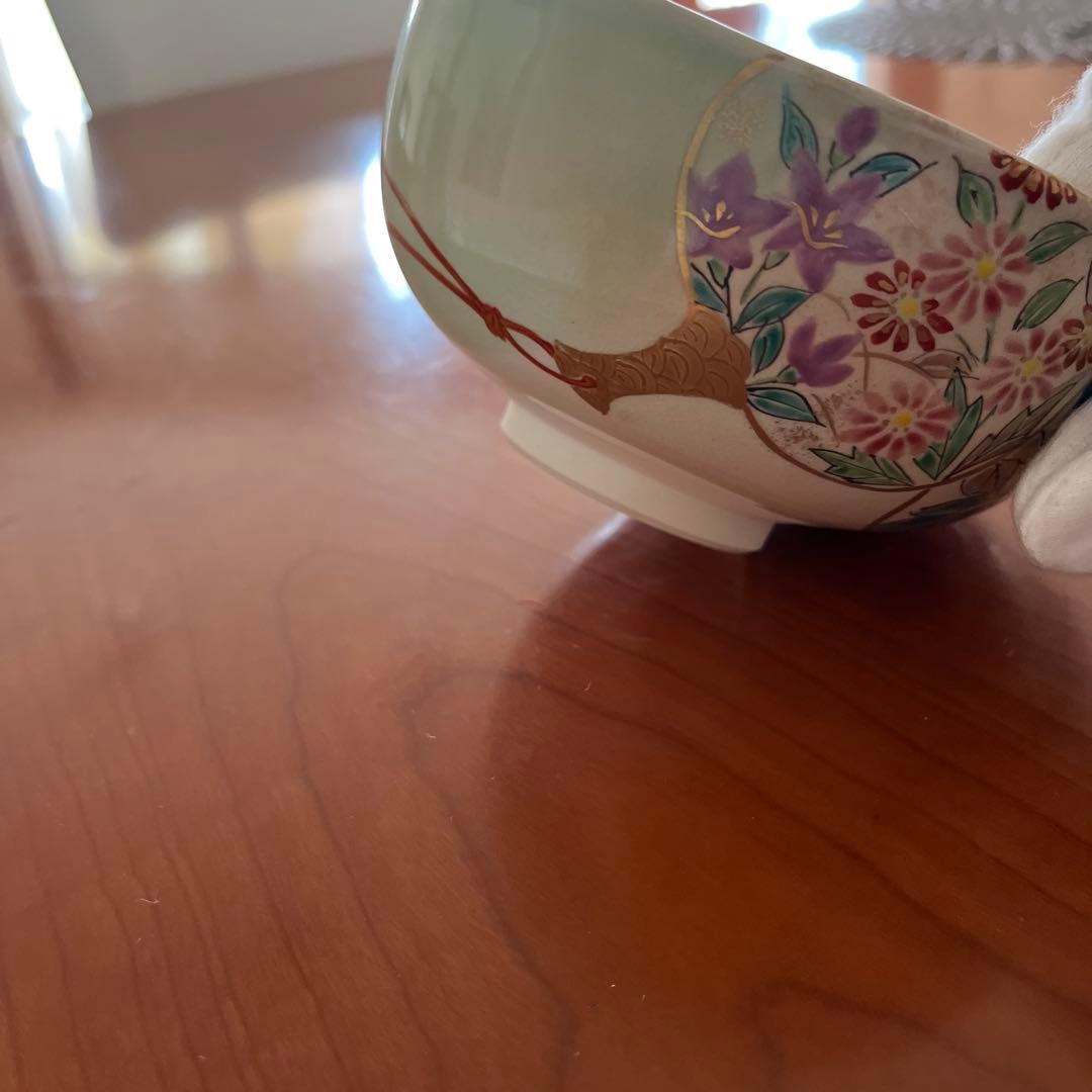 抹茶茶碗　壱休窯　仁清掛分団扇