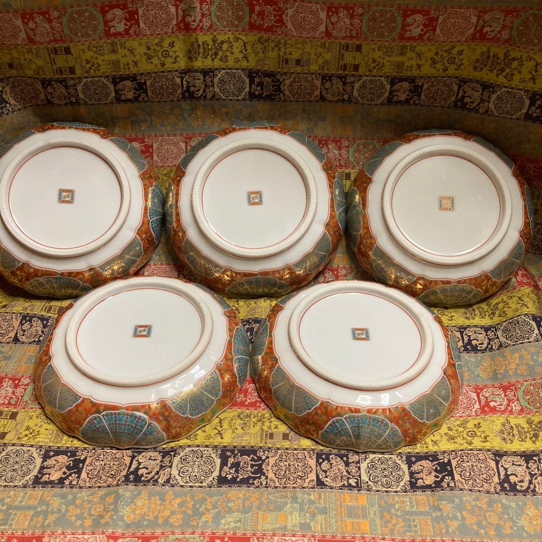 新品未使用　前畑陶器 庫山窯 金彩花紋5枚セット取り皿　￼14×2.8cm 箱付