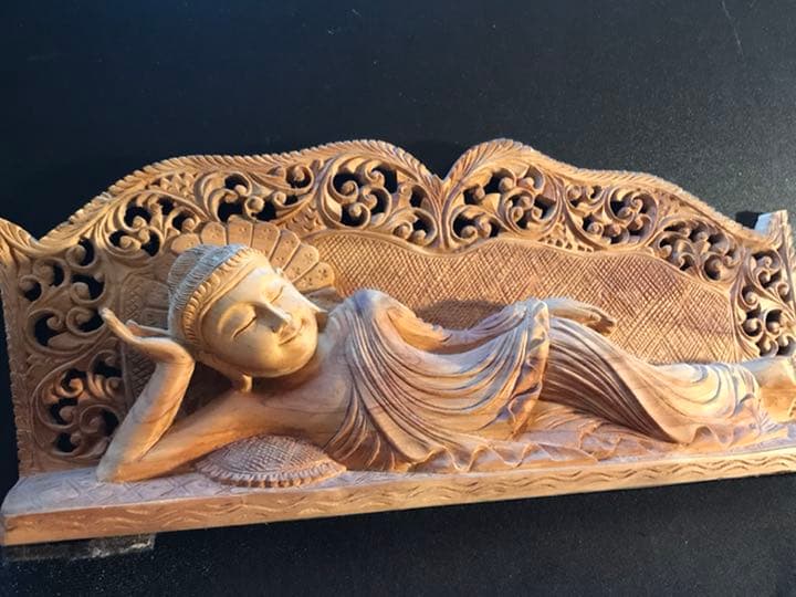 香道　寝釈迦像　仏像アンティークW24cm細密手彫刻木製　飾り　茶道具　作家物