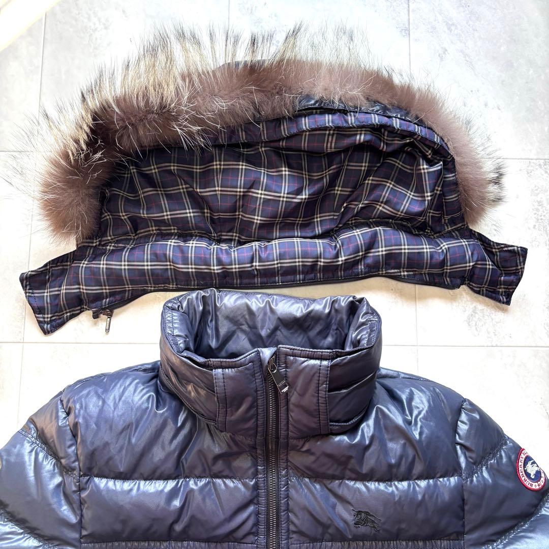 【美品】バーバリーブラックレーベル グースダウンジャケット シルバーフォックス