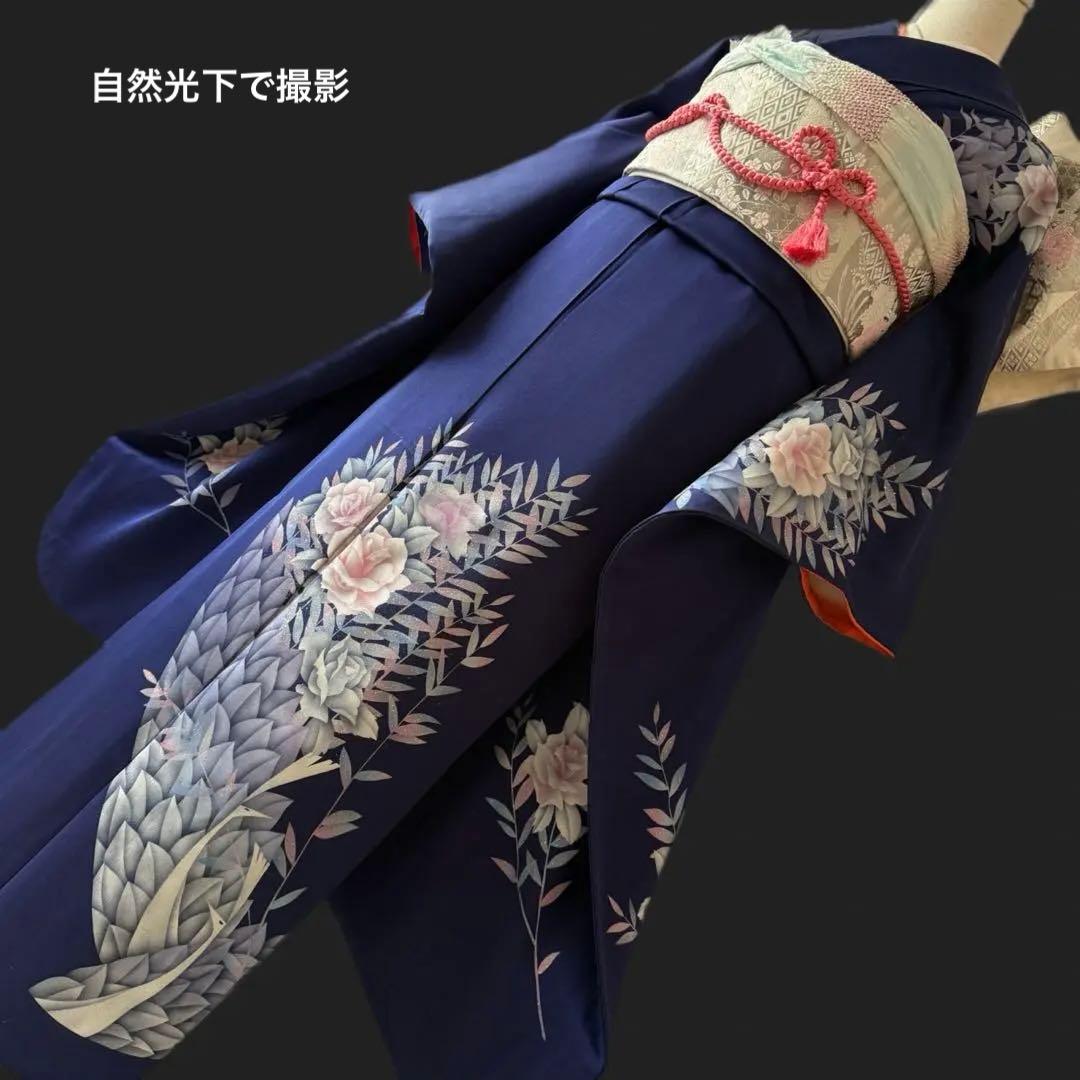 振袖フルセット　トールサイズ　正絹長襦袢つき　紺色　成人式　159〜169