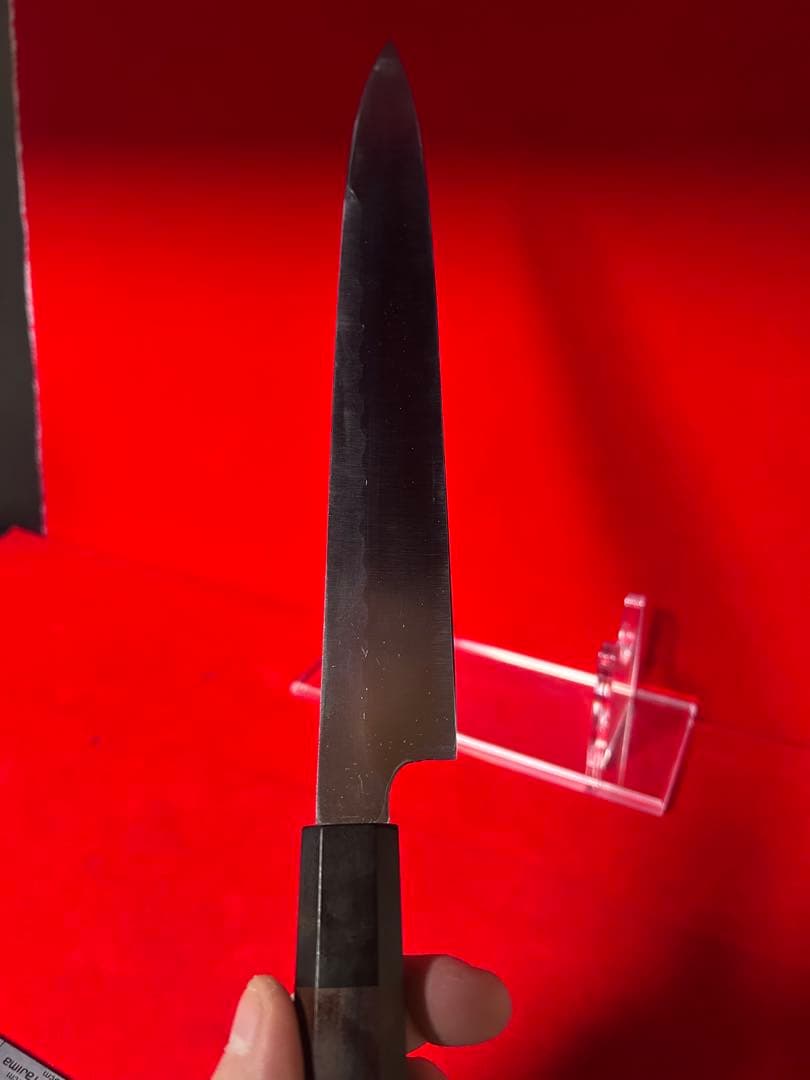 01542 包丁　柳刃　保勝　津軽打刃物　青波打　左用　九寸　箱付　未使用品