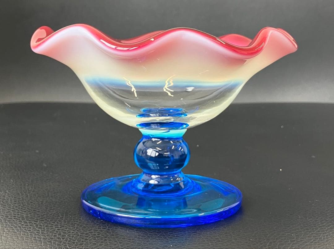 値下げ！大正モダン　氷コップ 和ガラス　三色 手吹き ガラス 乳白色 レトロ