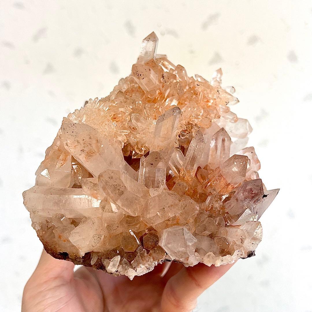 天然ピンクヒマラヤクォーツ クラスター｜高透明・輝き抜群　洞窟あり