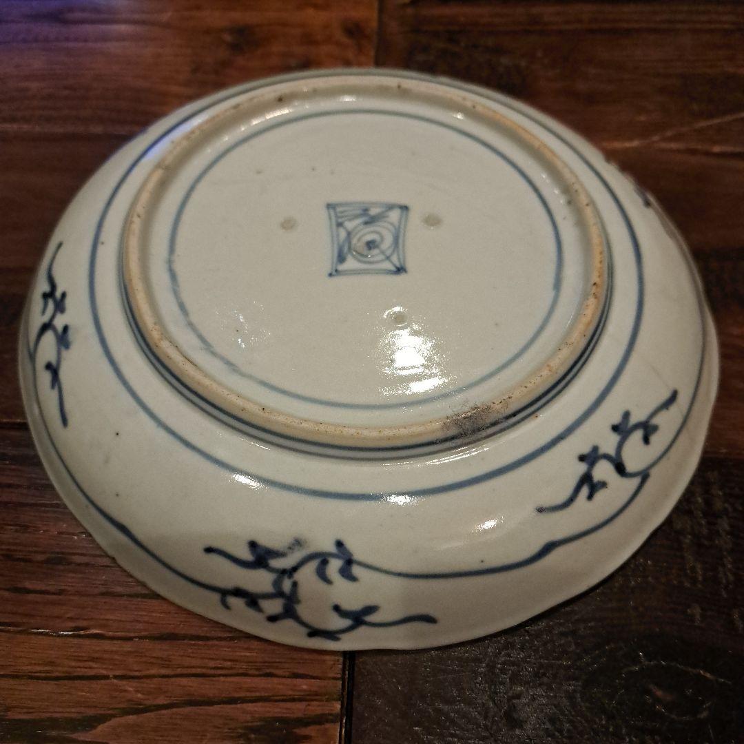 古伊万里　6寸皿　染付　角福　5客　呉須　五弁花　ブルー　有田焼