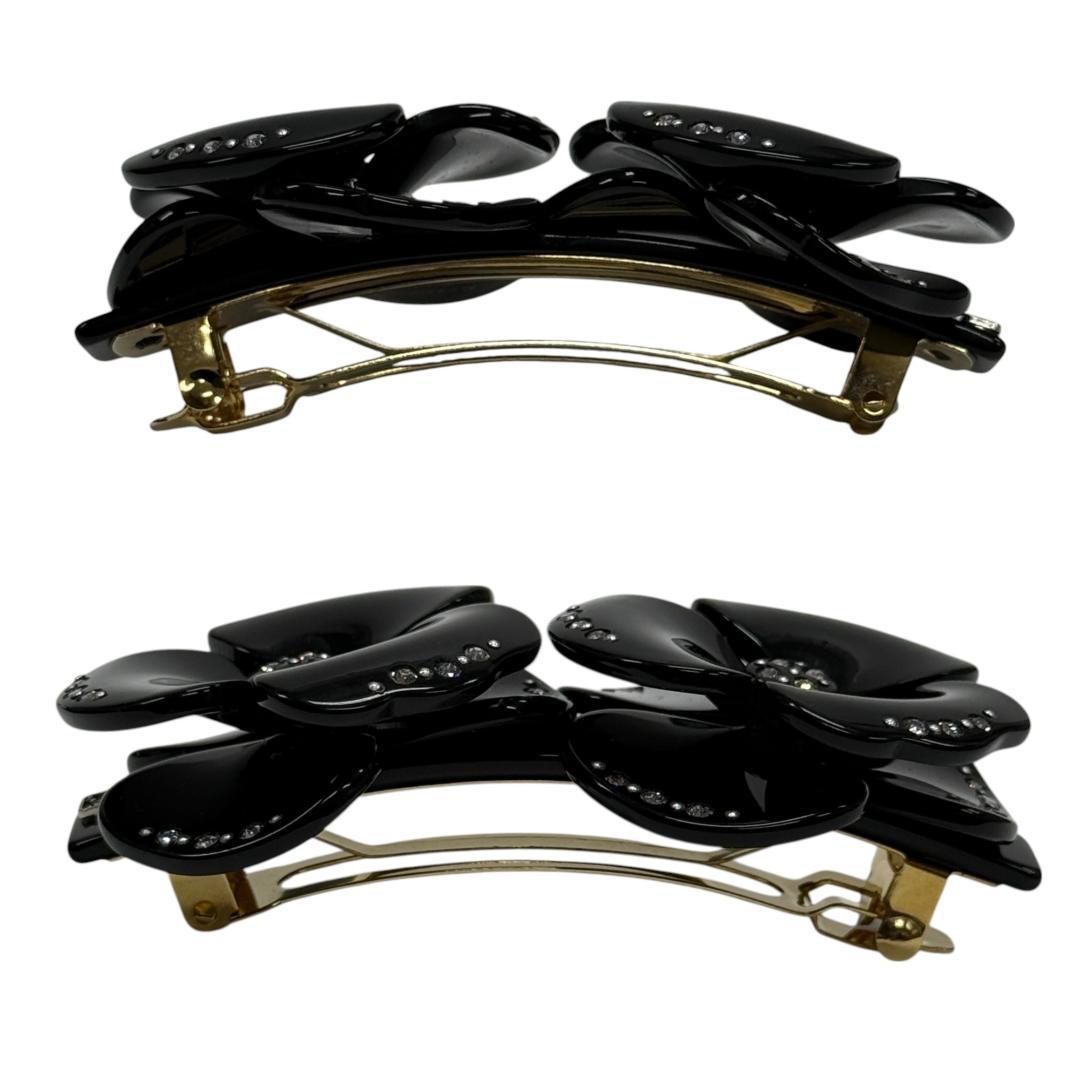 美品 アレクサンドルドゥパリ バレッタ ダブルカメリア フラワー ブラック