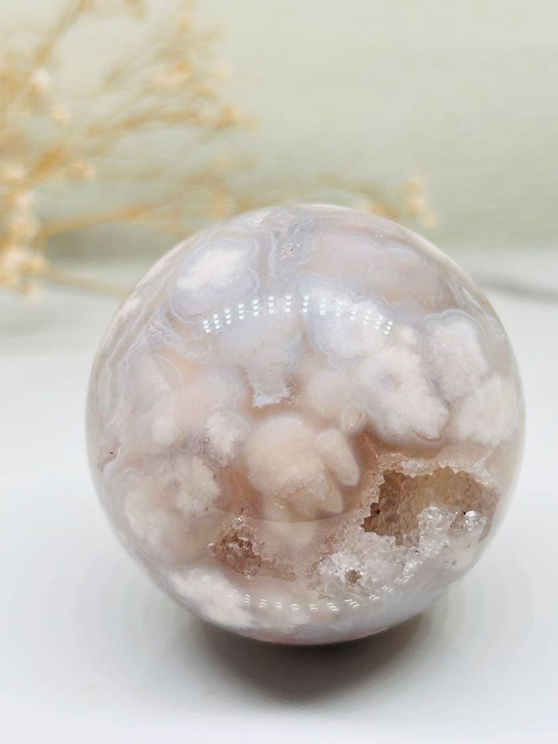 ☆癒し系天然石☆ 花満開　ピンクアメジストフラワースフィアΦ49.3mm