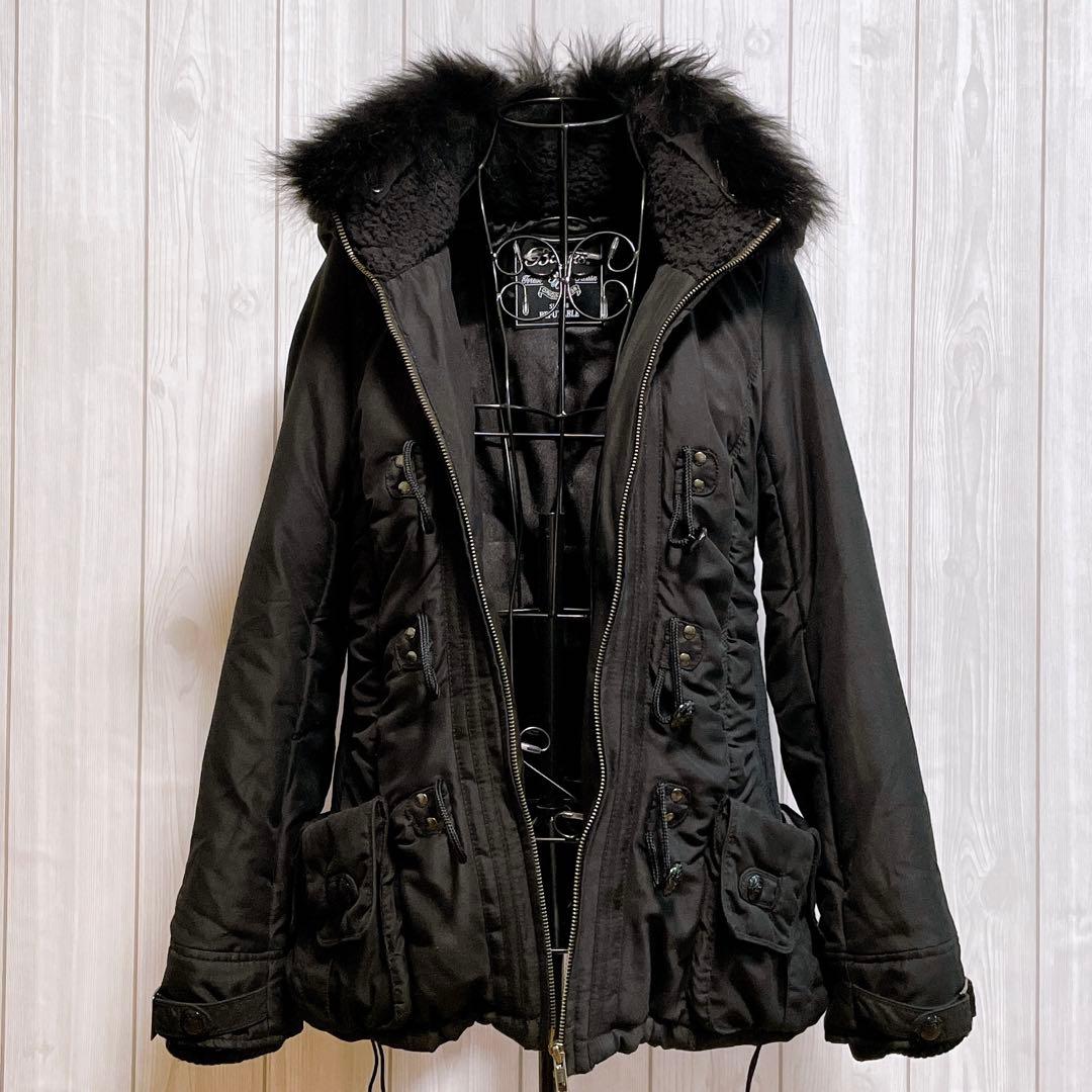 モッズコート リアルファー 黒 平成ギャル y2k ダークコア グランジ パンク