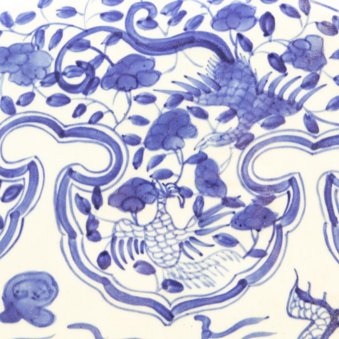 青花瓷 龍鳳凰紋双耳扁壺 飾り壺 花瓶