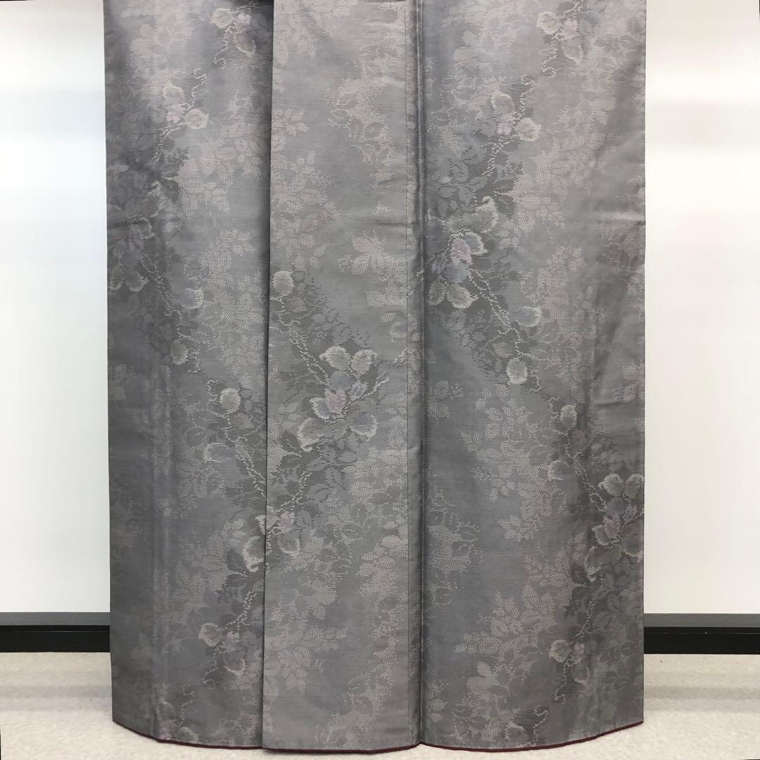 本場大島紬 証紙付 横双 花模様 葡萄鼠色 KK-1764