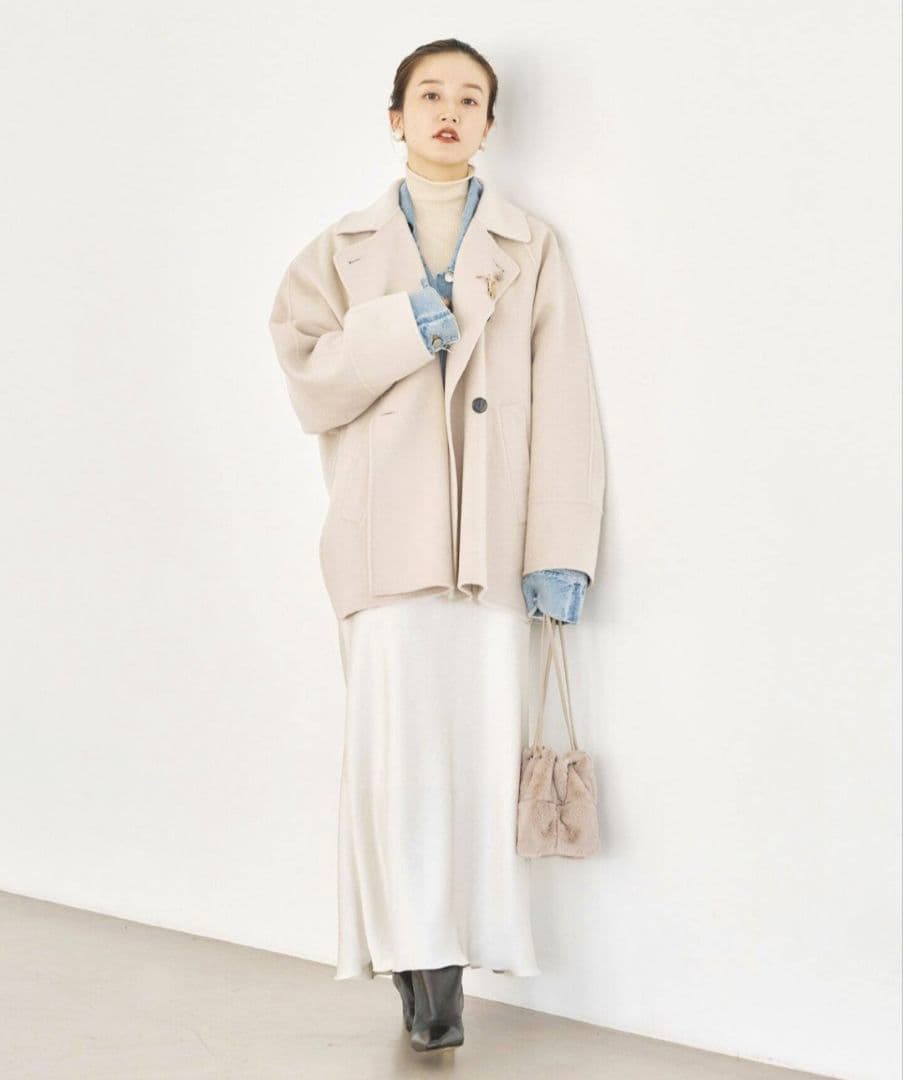 スーパー新品タグ付★IENA 160ダブルフェイス ショートコート◆36ベージュ