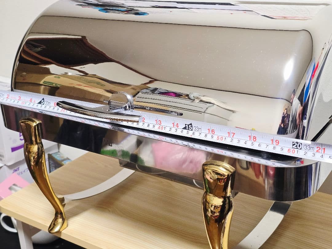 ステンレス製チェーフィングディッシュ 2槽ビュッフェ用保温器 ゴールド脚 業務用