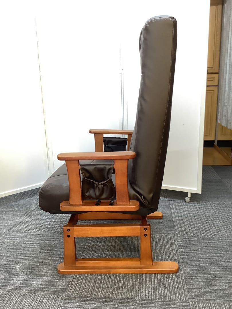高座椅子 高齢者用 リクライニング 肘掛け付き 疲れにくい木製 レザー調