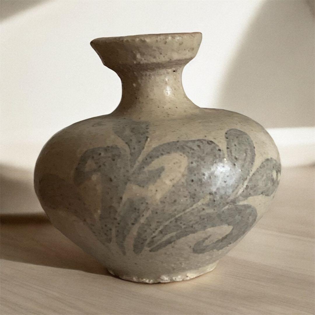 欠けあり 高麗青磁鉄絵唐草紋 花瓶 花器 李朝高麗コレクター放出品陶磁古玩朝鮮美