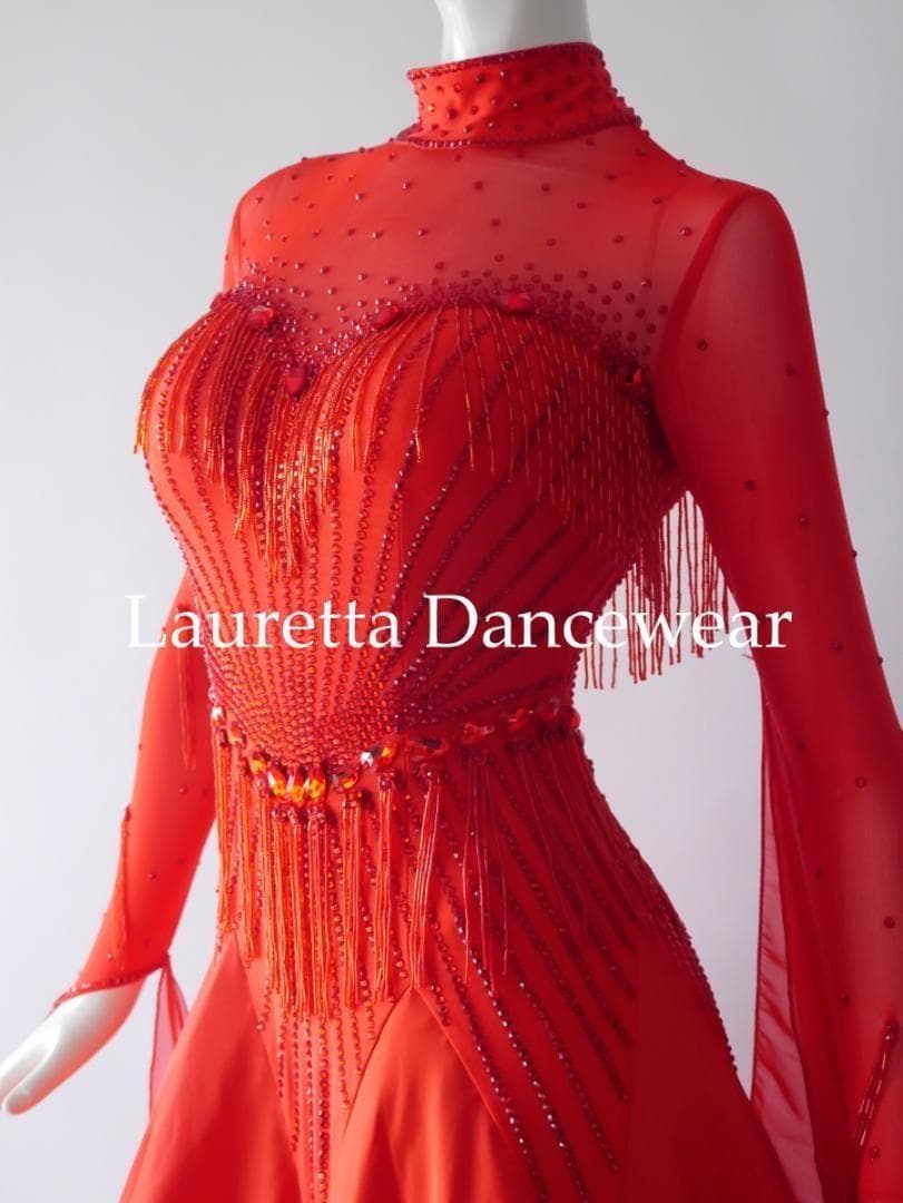 新品✨ラウレッタ 社交ダンスドレス ルビーレッド M 高級仕様 競技 デモ対応