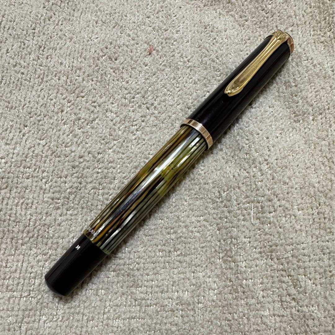 【美品】ペリカン万年筆　#400 茶縞　14K -585 M