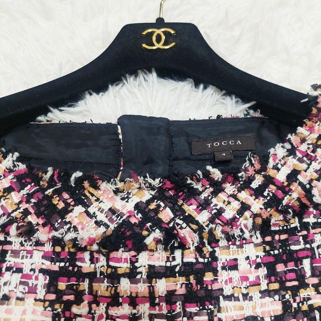 TOCCA ミックス ツイードワンピース フリンジ 金ボタン 大きいサイズ 4