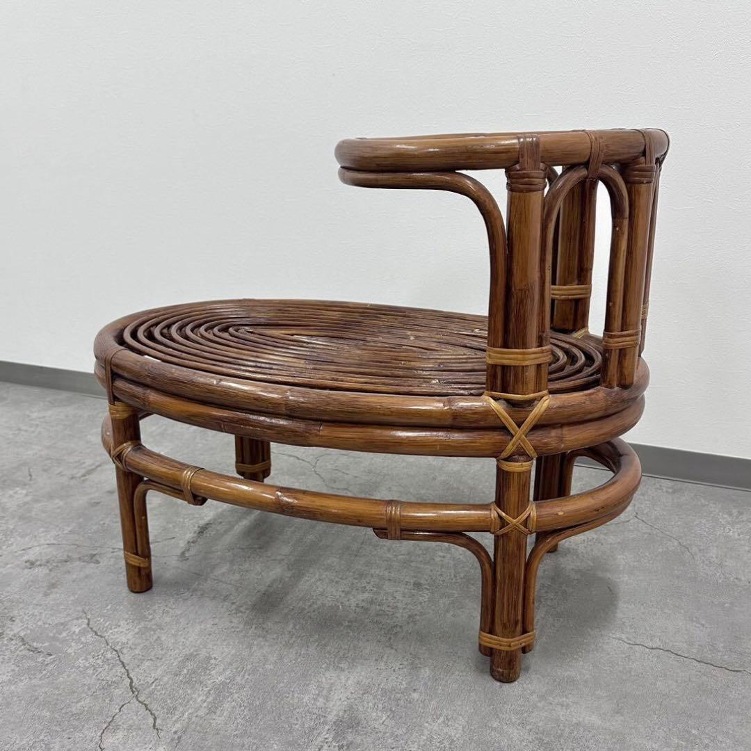 SNT540 ラタン サイドテーブル付きチェア レトロ ガラステーブル