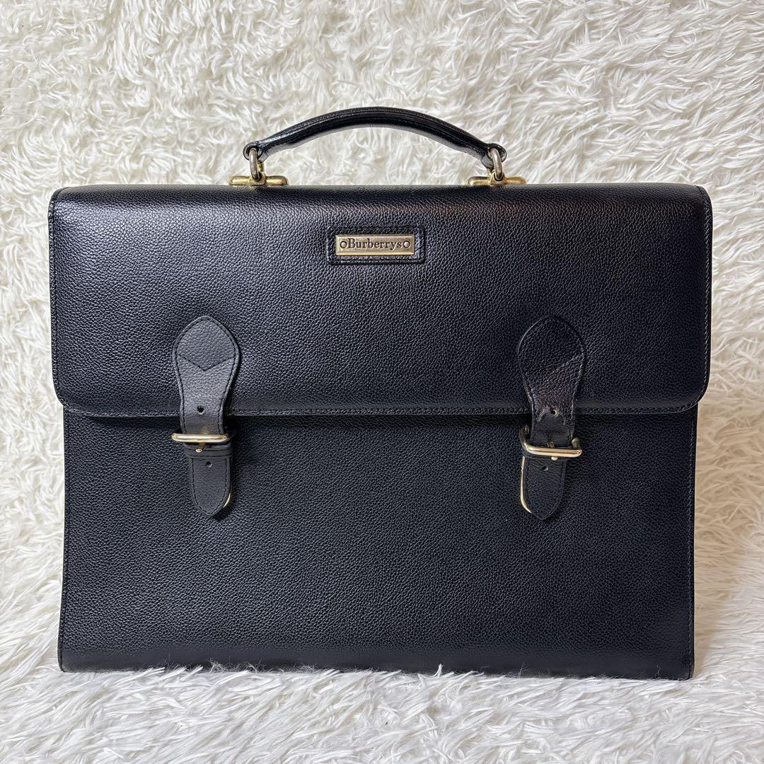 Burberry レザー ビジネスバッグ ブリーフケース ノバチェック シボ革