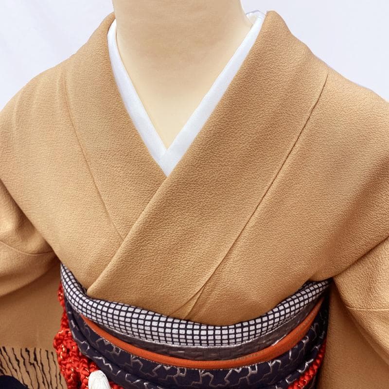 509mh2●紫籐尚世 脈 訪問着 キャメル色 布合わせ 襦袢袖付●状態良好