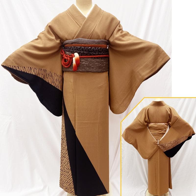 509mh2●紫籐尚世 脈 訪問着 キャメル色 布合わせ 襦袢袖付●状態良好