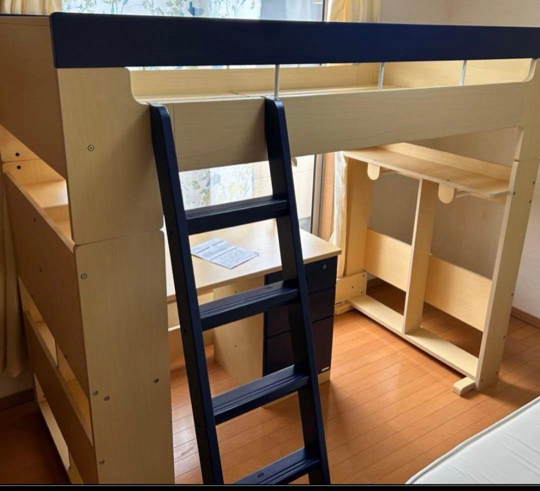 ロフトベッド デスク付き システムベッド　ネイビー　コイズミ学習デスク　椅子付き