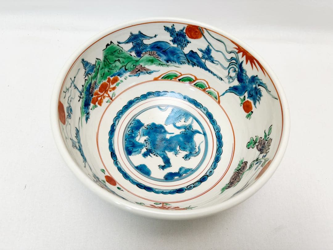 未使用 茶道具 三代目 森岡嘉祥作 呉須赤絵鉢 麒麟 茶器 茶事 陶印 共布共箱