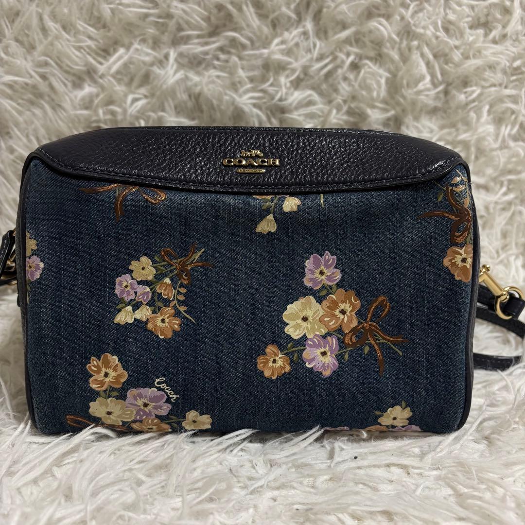 ✨希少✨コーチ ショルダーバッグ 花柄 デニム ゴールド金具 2way ネイビー