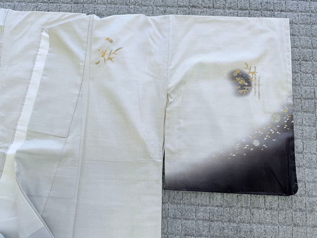 未使用 高級 訪問着 正絹 袷 白大島紬 刺繍 ホワイト 暈し染め パールトーン