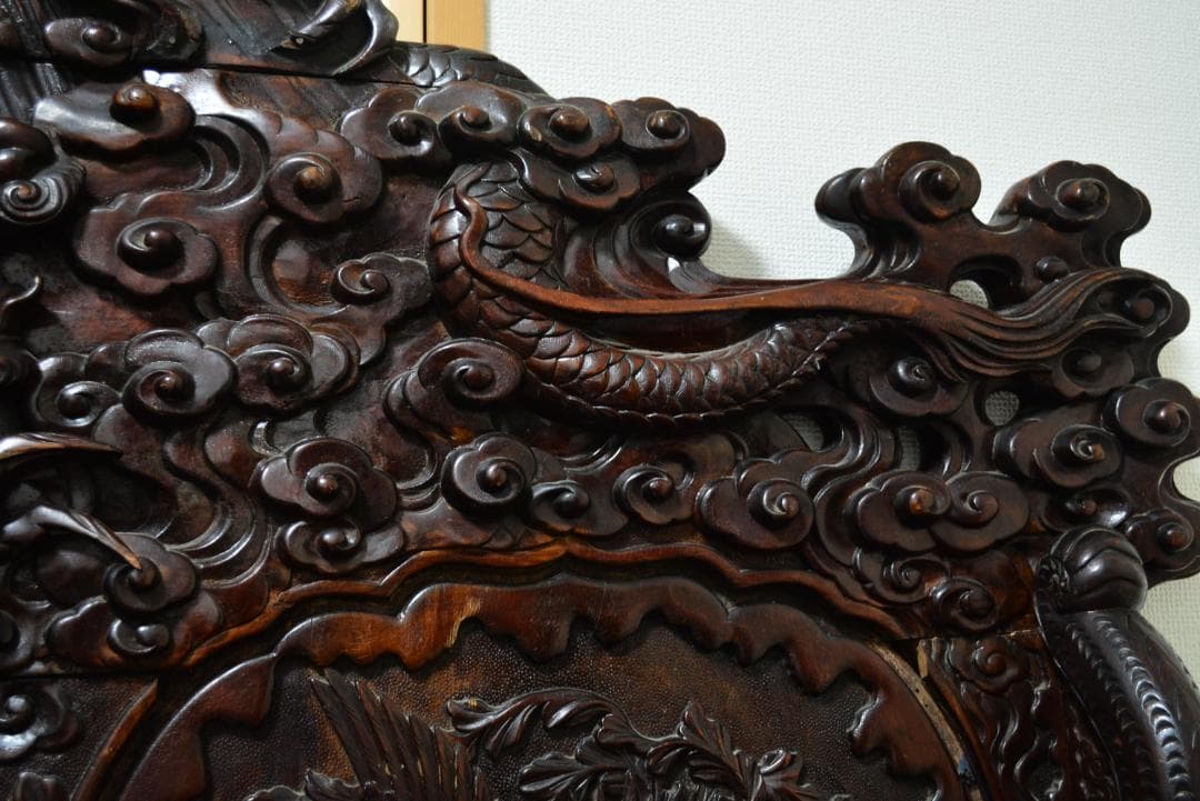 18-19世紀　希少　唐木　龍鳳凰彫刻　　長椅子　高級家具　アンティーク