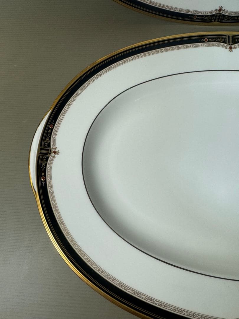 2627 オールドノリタケ　瑠璃片葉金蝕　楕円皿　2客　42cm 未使用