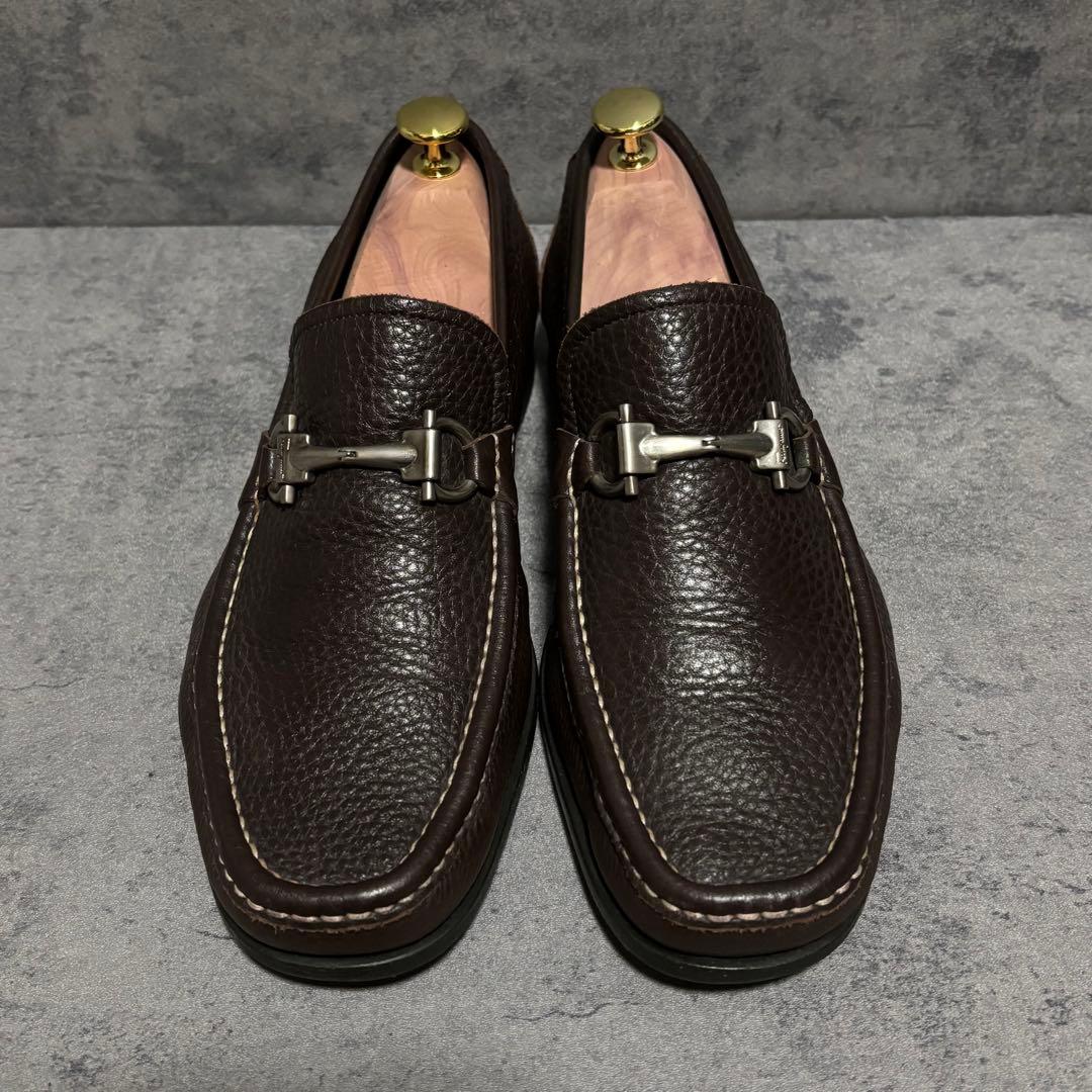 極美品　フェラガモ　ビットローファー　ガンチーニ　シボ革　ブラウン　2185