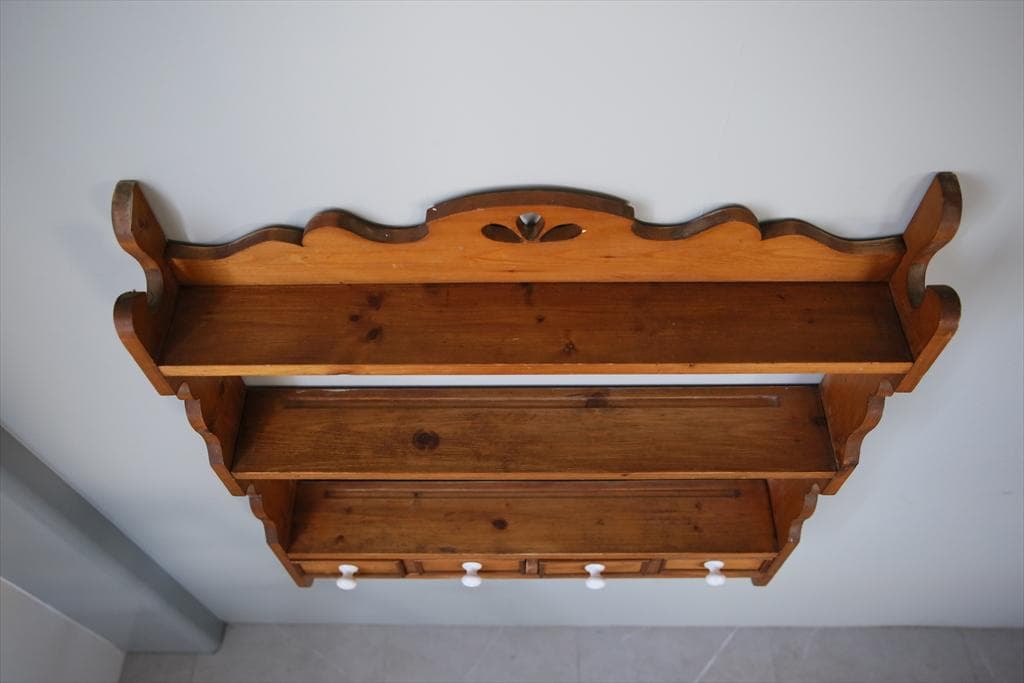 イギリスアンティーク木製ウォールシェルフ/壁掛けラック/飾り棚(91-214)