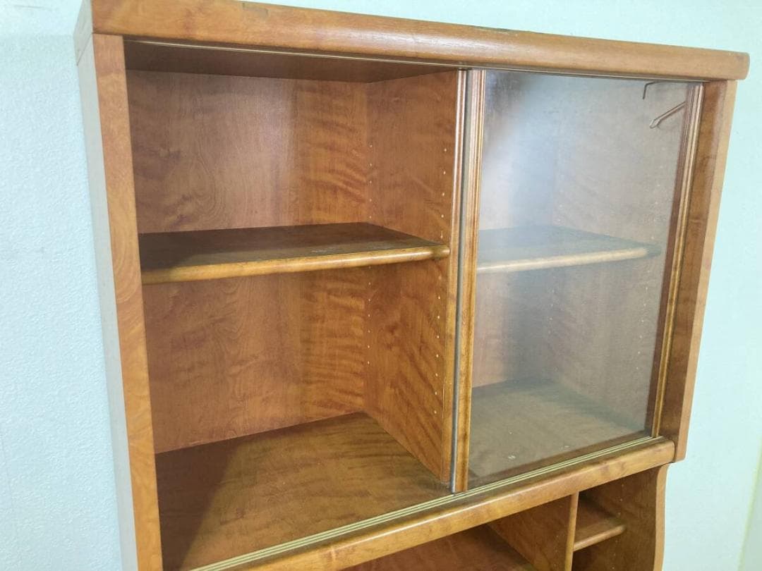 昭和レトロ ヴィンテージ ガラス扉 180 90 大容量 キャビネット 食器棚