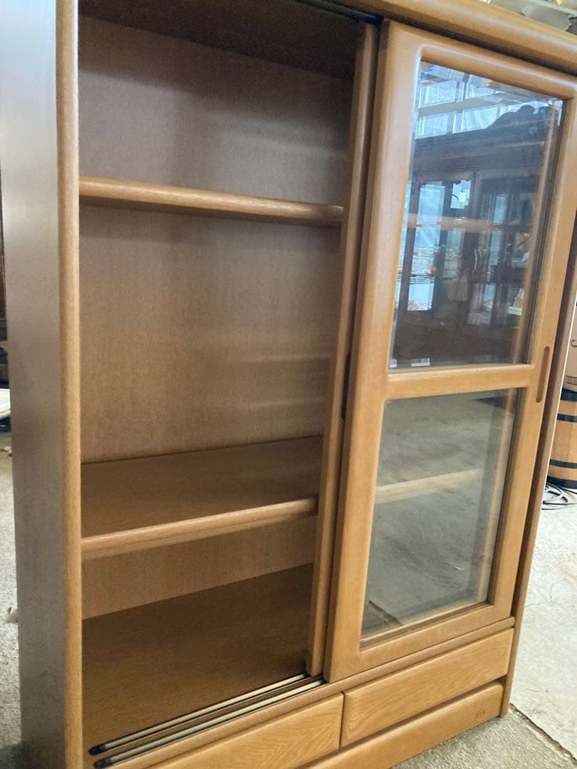 浜本工芸　書棚　360書棚H スライド扉中棚2段引出し2杯