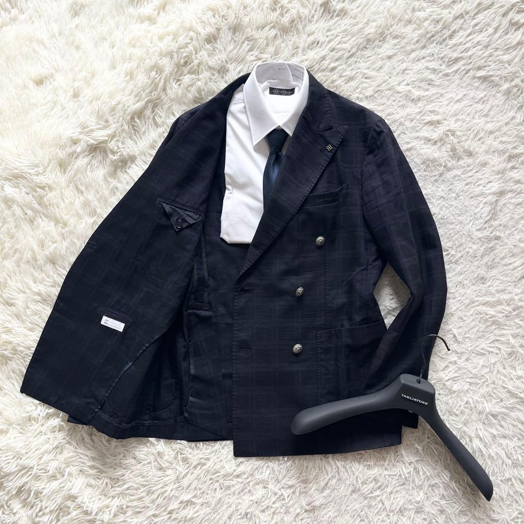 <良品>TAGLIATORE ネイビー ダブル コットン ジャケット サイズ48