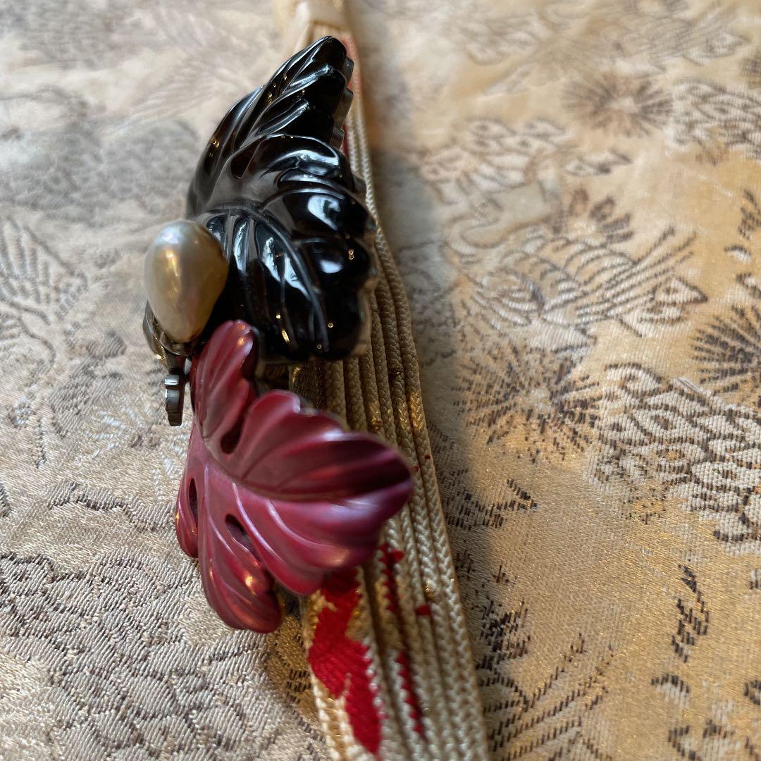 アール・デコ帯留　鼈甲　彫金　銀　真珠