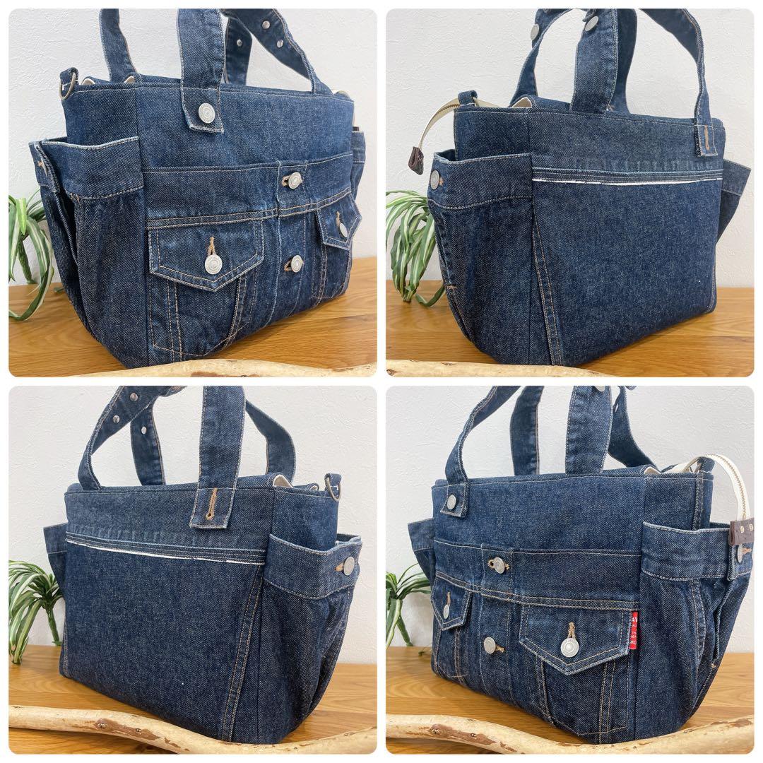 BIGsize★2way Gジャン デニムリメイク トートバッグ サイドポケット