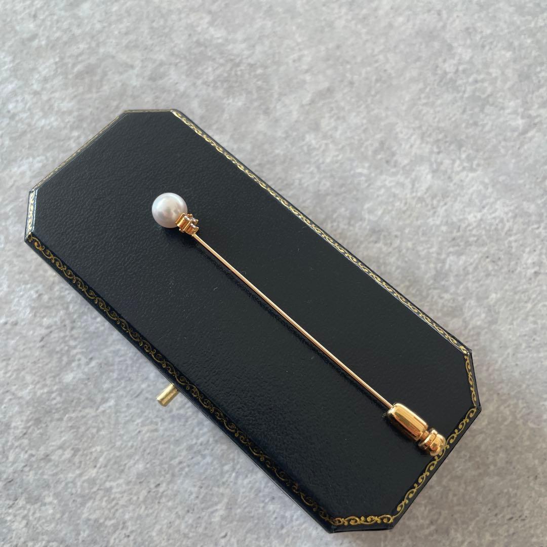 美品 TASAKI タサキ 田崎真珠 K18 ダイヤとパールのピンブローチ