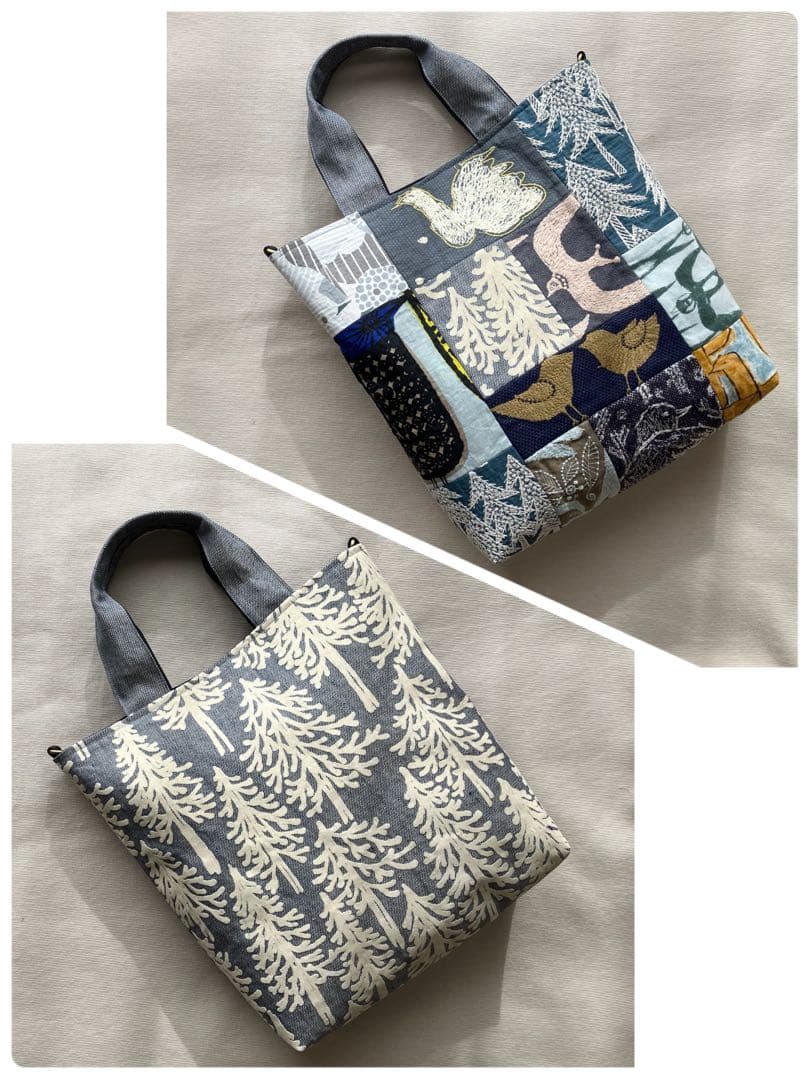 ミナペルホネン ハンドメイド　鳥の集う森パッチワーク×metsä トートバッグ