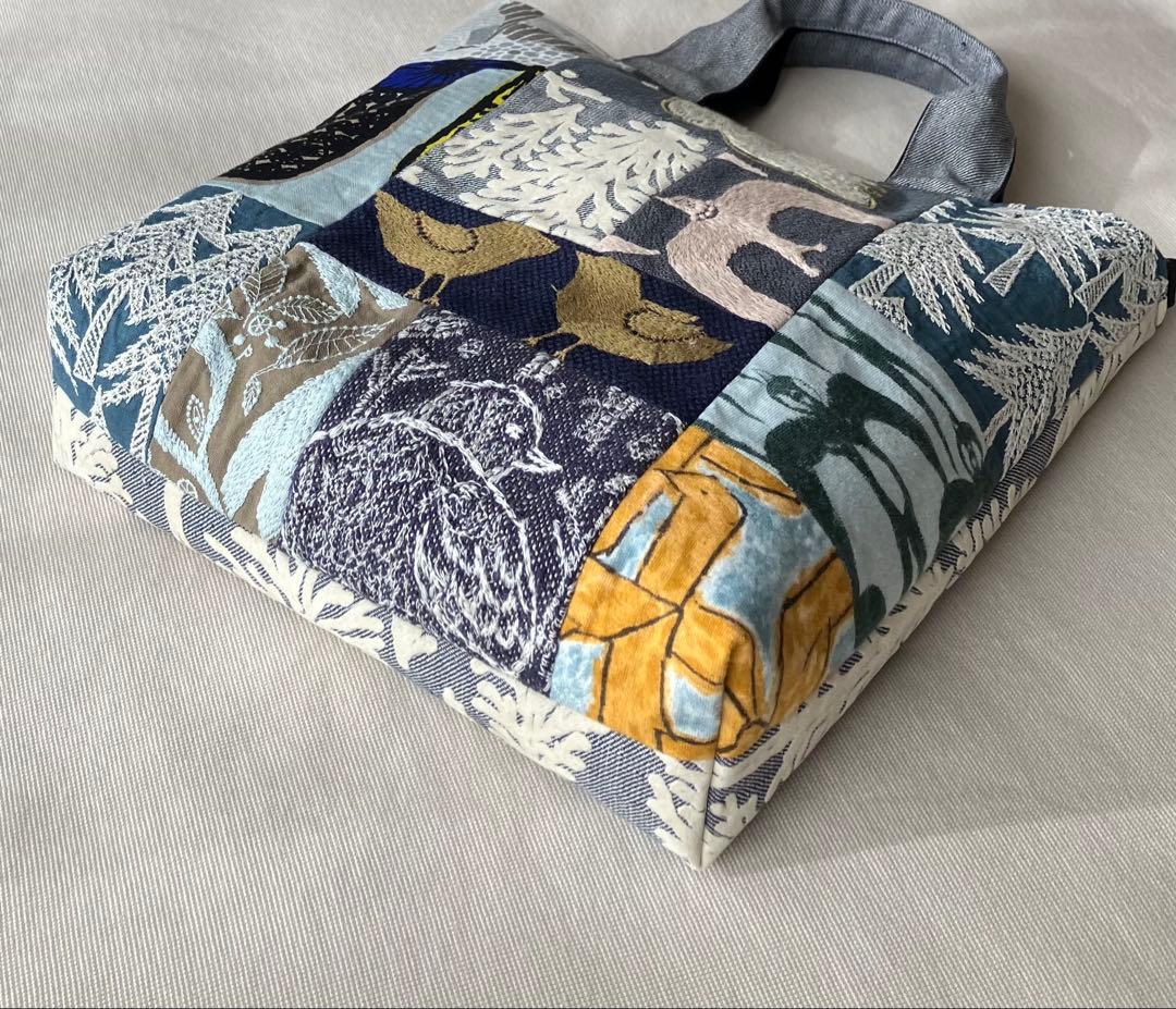 ミナペルホネン ハンドメイド　鳥の集う森パッチワーク×metsä トートバッグ
