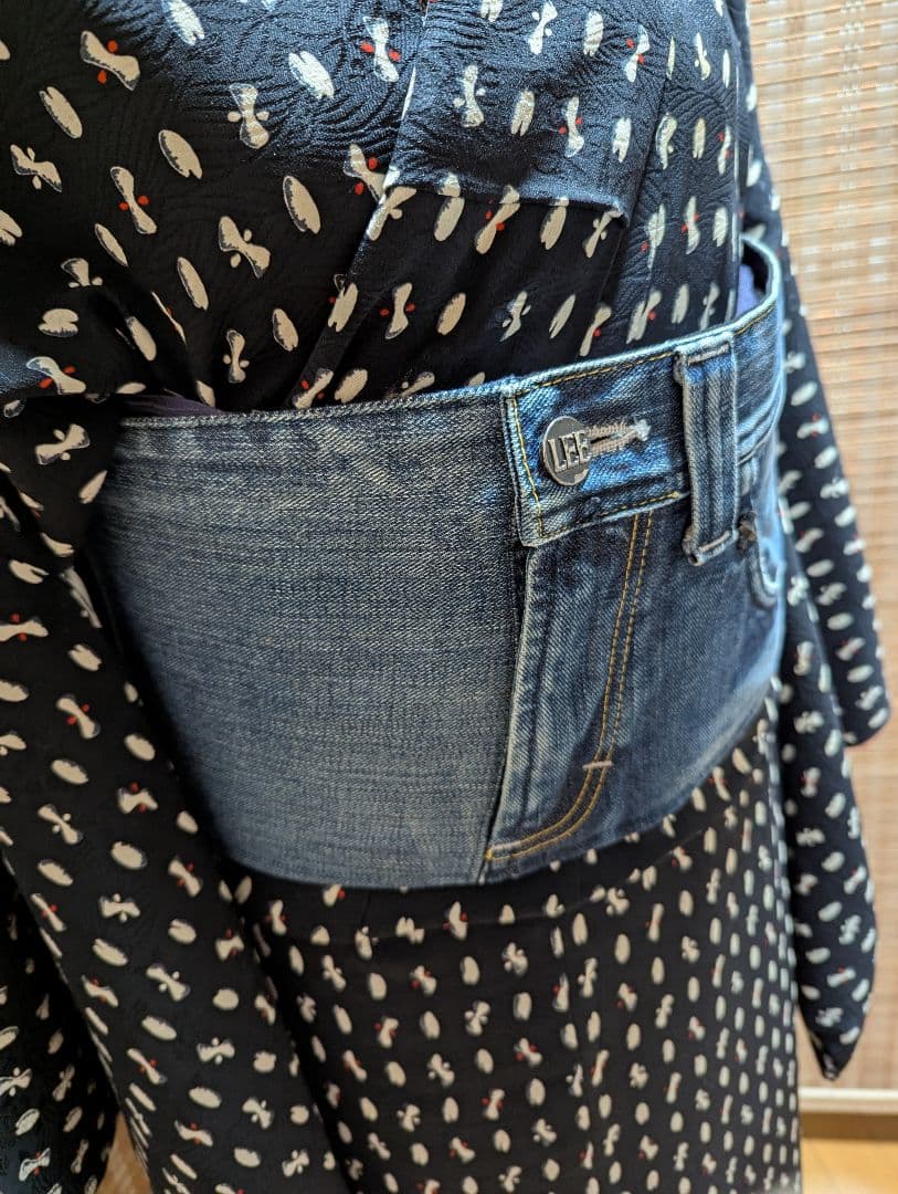 デニムリメイク 帯ベルト（お太鼓作り帯）No.1793 和洋折衷コーデ