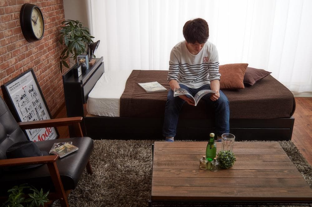 【新品・送料無料】【セミダブル】Pluto 収納付きベッド（マットレス付き）