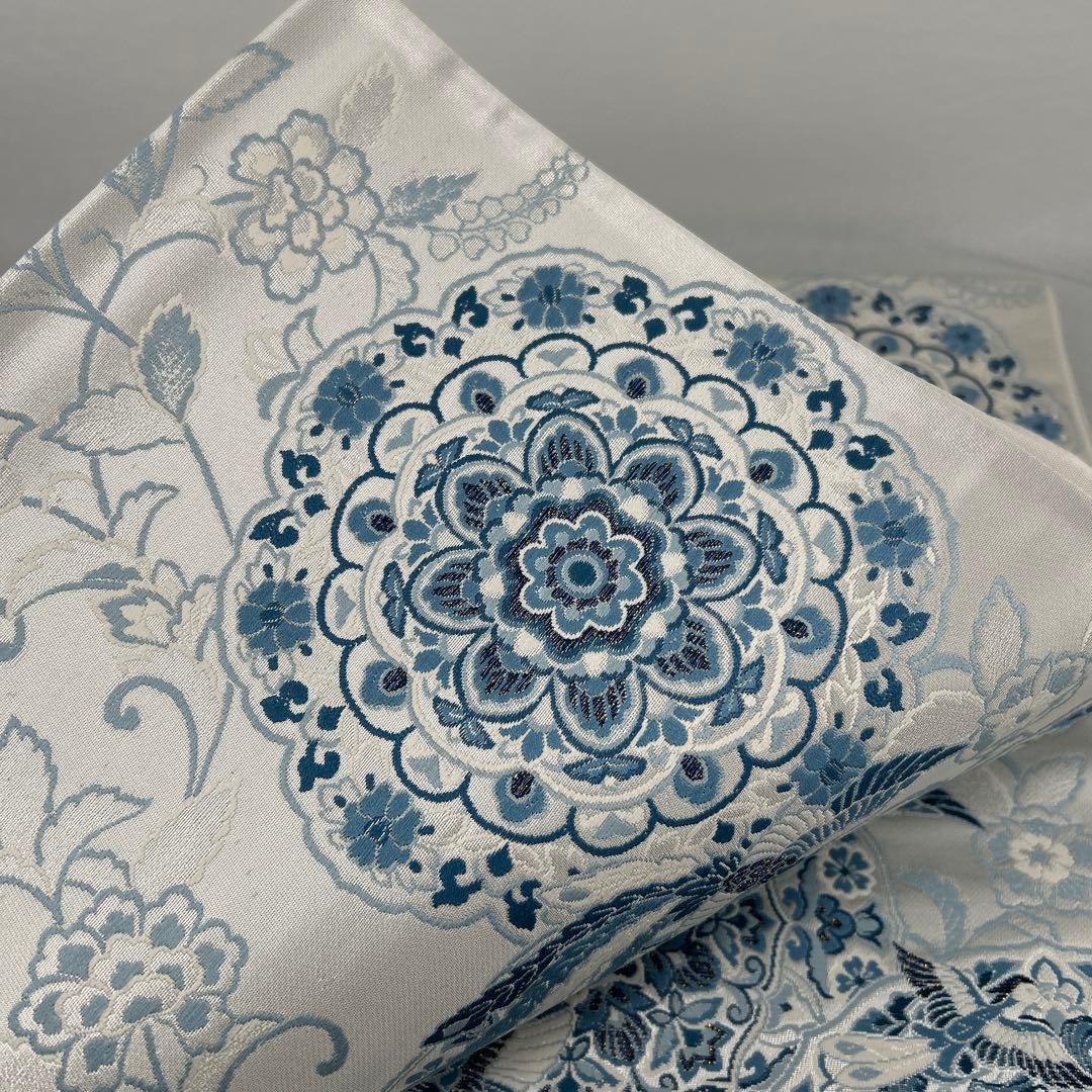 【藍染 鏡裹鳥華文】花柄 六通柄袋帯0105